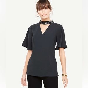 Ann Taylor Beaded Neck Cutout Top